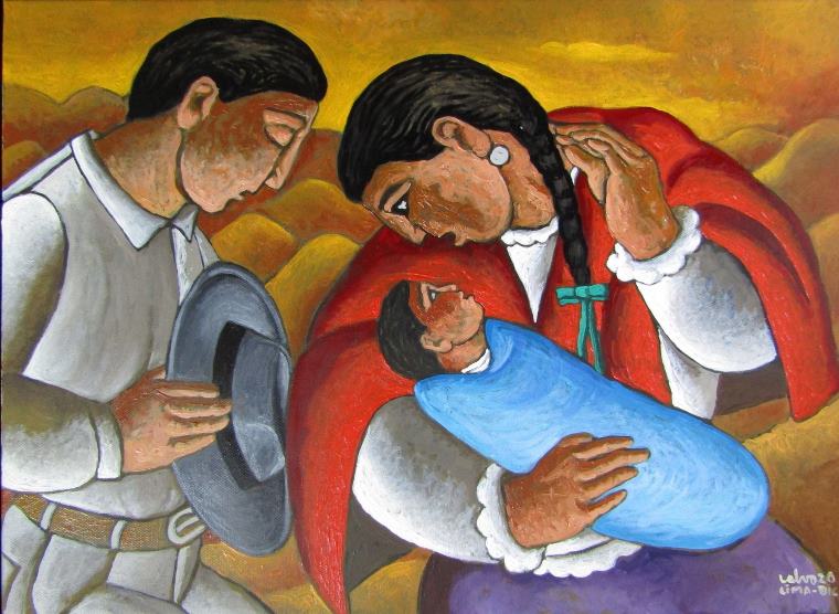 Navidad en los Andes. Óleo sobre tela, 27 x 37 cm.