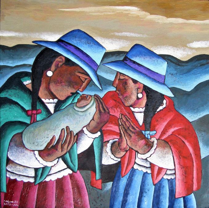 Maternidad en los Andes. Óleo sobre lienzo.